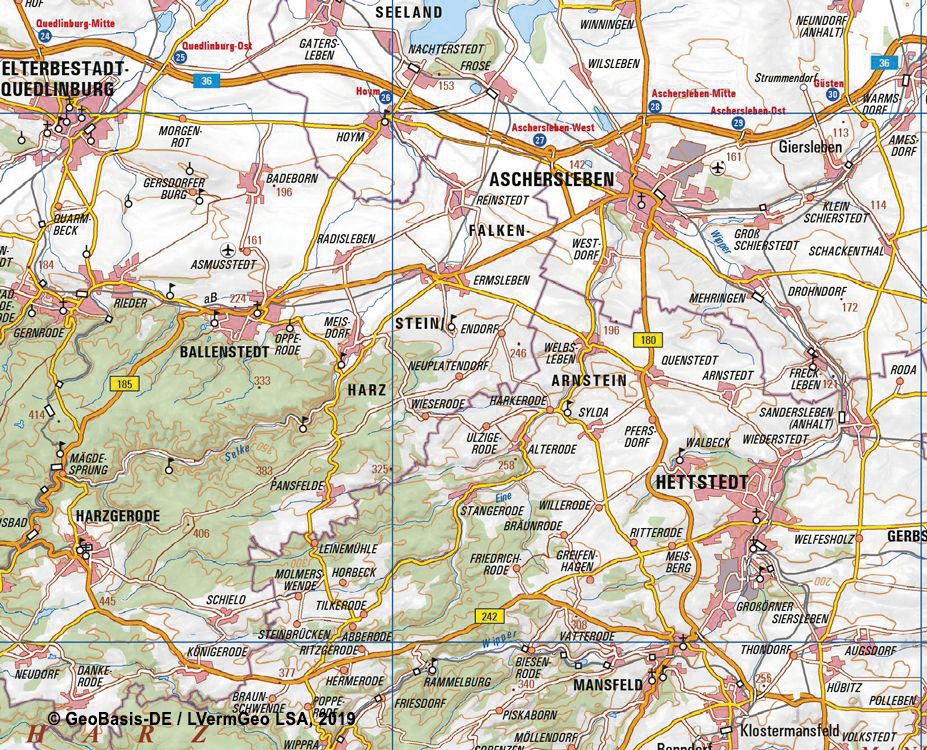 Topographische Übersichtskarte SachsenAnhalt 1250 000