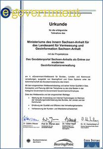 Urkunde 4. eGovernment-Wettbewerb © LVermGeo