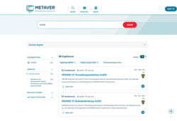 Abb. 4: Suche im MetaVer, https://metaver.de/freitextsuche?q=ALKIS&rstart=0&currentSelectorPage=1&f=type:inspire;provider:st; 08.08.2023)