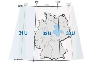 UTM-Zoneneinteilung © LVermGeo