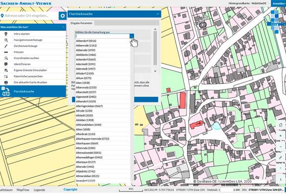 Flurstückssuche im Sachsen-Anhalt-Viewer