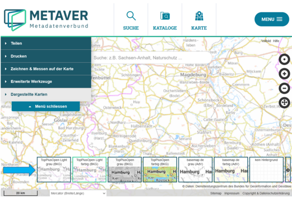 Abb. 5: Kartenclient im MetaVer – Hintergrundkarten (https://metaver.de/kartendienste, 11.08.2023)