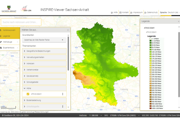 Abb.1: INSPIRE-Viewer Sachsen-Anhalt, ATKIS DGM 1, https://www.geodatenportal.sachsen-anhalt.de/mapapps/resources/apps/inspireviewer4/index.html?lang=de, 22.01.2024)