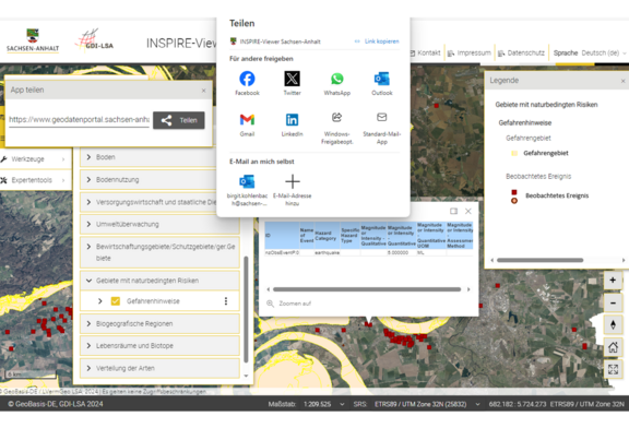 Abb. 11: INSPIRE-Viewer Sachsen-Anhalt, Menüpunkt „Werkzeuge“  „App teilen“, https://www.geodatenportal.sachsen-anhalt.de/mapapps/resources/apps/inspireviewer4/index.html?lang=de, 31.01.2024)