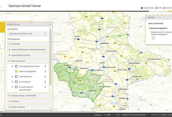 Radonvorsorgegebiete im Sachsen-Anhalt-Viewer