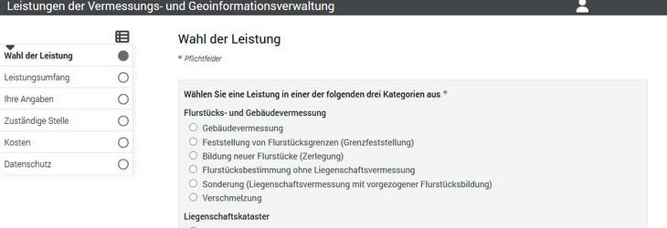 Onlinedienst Leistungen der Vermessungs- und Geoinformationsverwaltung © LVermGeo